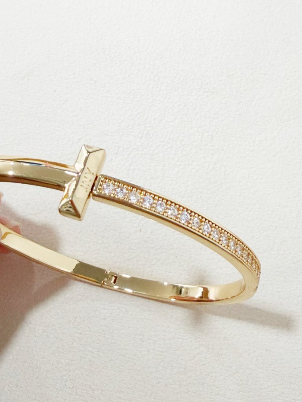 JNY T Bangle Bracelet 18 Prong Set White Cubic Zirconia